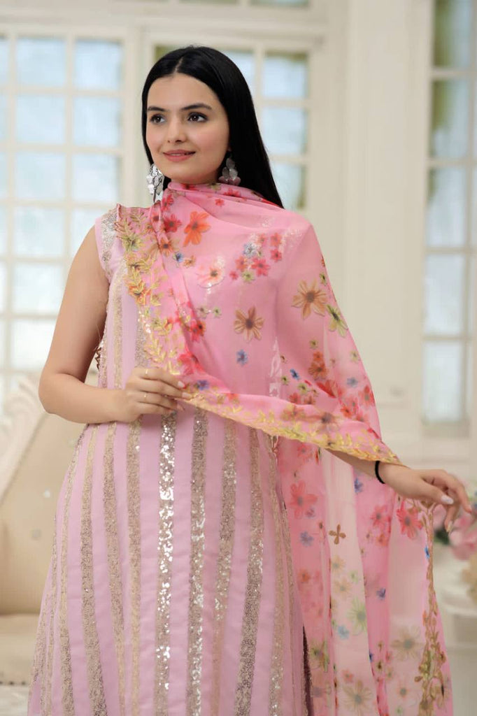 Wonderful  Light Pink Color Embroidery Work Sharara Suit