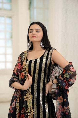 Wonderful Black Color Embroidery Work Sharara Suit