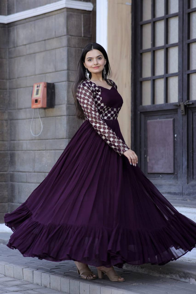 Sizzling Purple Color Heavy Net Embroidered Wedding Wear Anarkali Suit