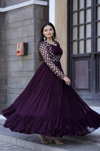 Load image into Gallery viewer, Wedding Wear Wine Color Embroidered Work Gown