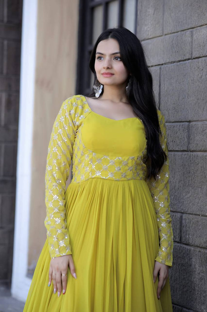 Latest Style Yellow Colour Party Wear Gown Girl - Shahi Fits