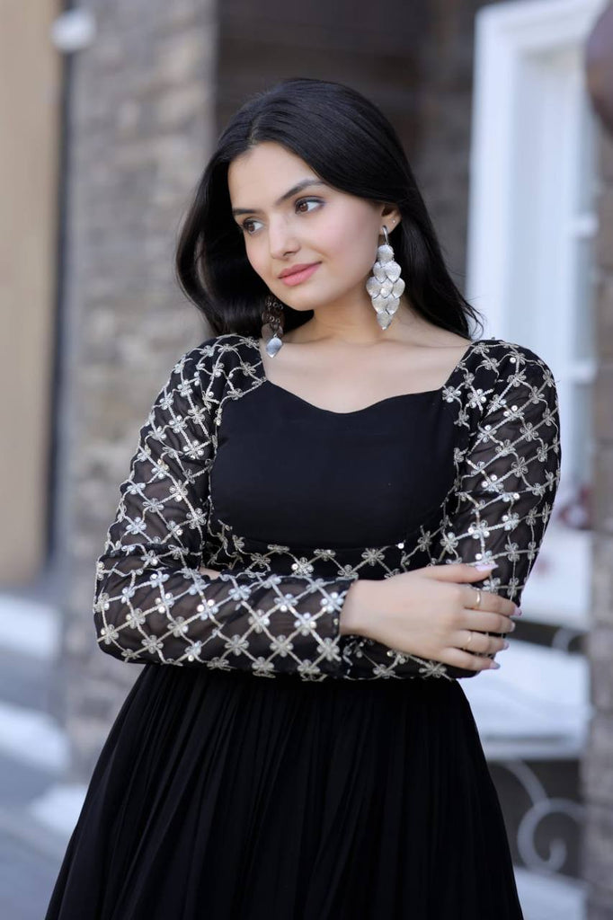 black colour dress Black Color party Wear Gown With Dupatta :: MY SHOPPY LADIES WEAR