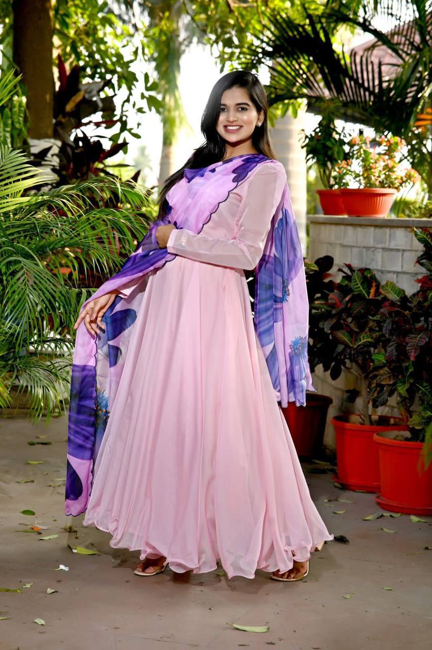 Captivating Peach Color Long Anarkali Gown
