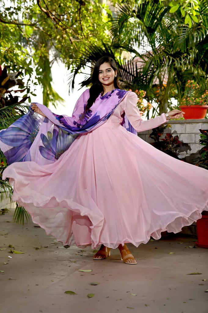 Captivating Peach Color Long Anarkali Gown