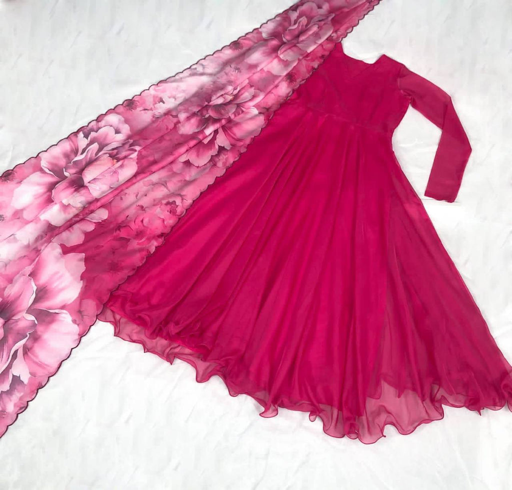 Captivating Pink Color Long Anarkali Gown