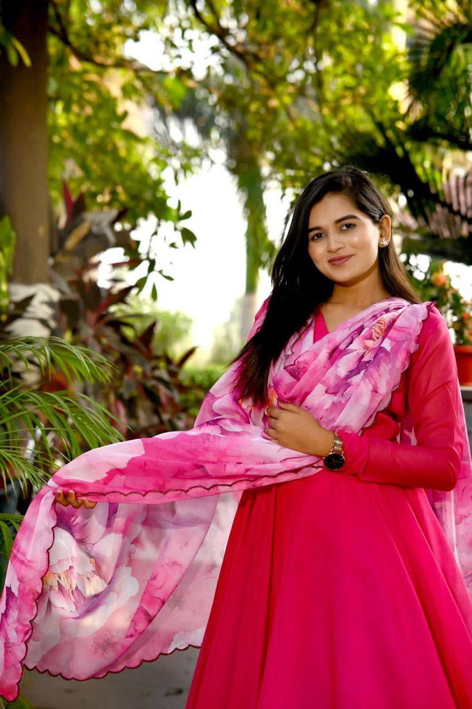 Captivating Pink Color Long Anarkali Gown