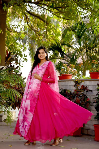 Captivating Pink Color Long Anarkali Gown