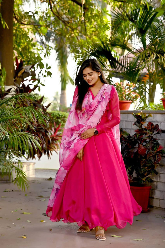 Captivating Pink Color Long Anarkali Gown - Clothsvilla Captivating Pink Color Long Anarkali Gown - Clothsvilla