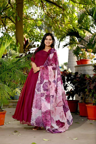 Attractive Wine Color Long Anarkali Gown