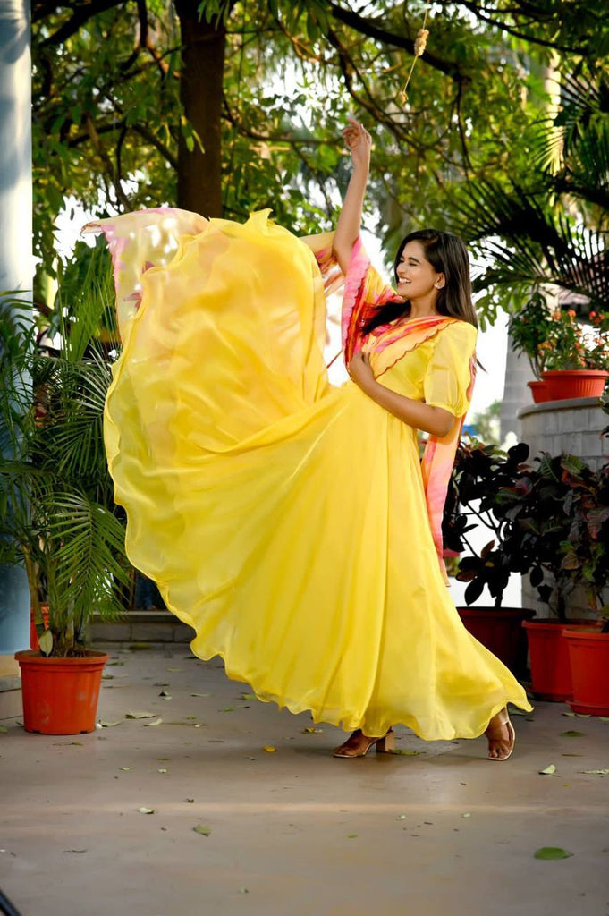 Attractive Yellow Color Long Anarkali Gown