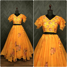 Load image into Gallery viewer, Full-Stitched Flower Print Yellow Top With Lehenga