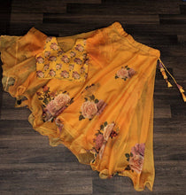 Load image into Gallery viewer, Full-Stitched Flower Print Yellow Top With Lehenga