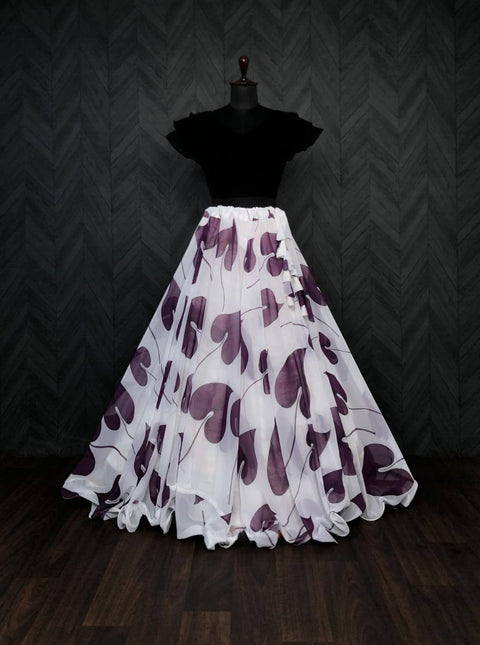 Beautiful Leaf Print Purple Color Lehenga With Blouse Main image