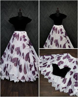Beautiful Leaf Print Purple Color Lehenga With Blouse