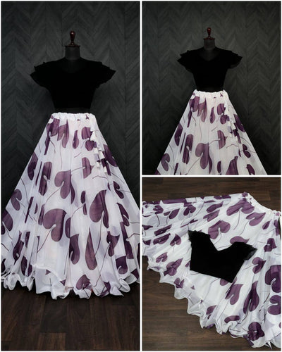 Beautiful Leaf Print Purple Color Lehenga With Blouse