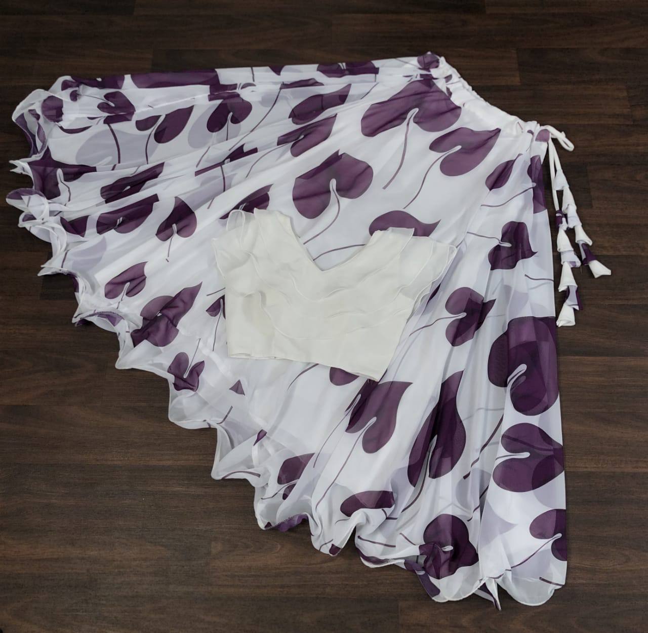 Beautiful Leaf Print Purple Color Lehenga With Blouse
