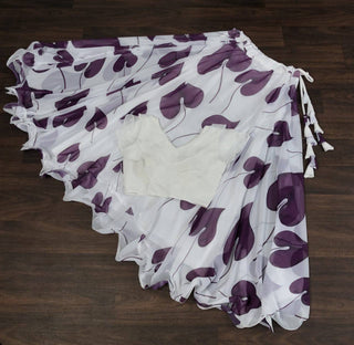 Beautiful Leaf Print Purple Color Lehenga With Blouse
