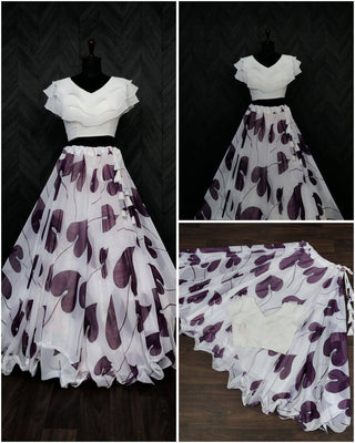 Beautiful Leaf Print Purple Color Lehenga With Blouse