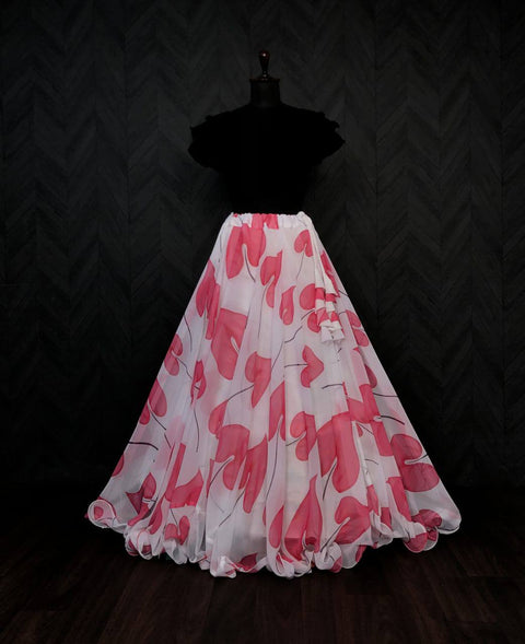 Beautiful Leaf Print Pink Color Lehenga With Blouse Main image