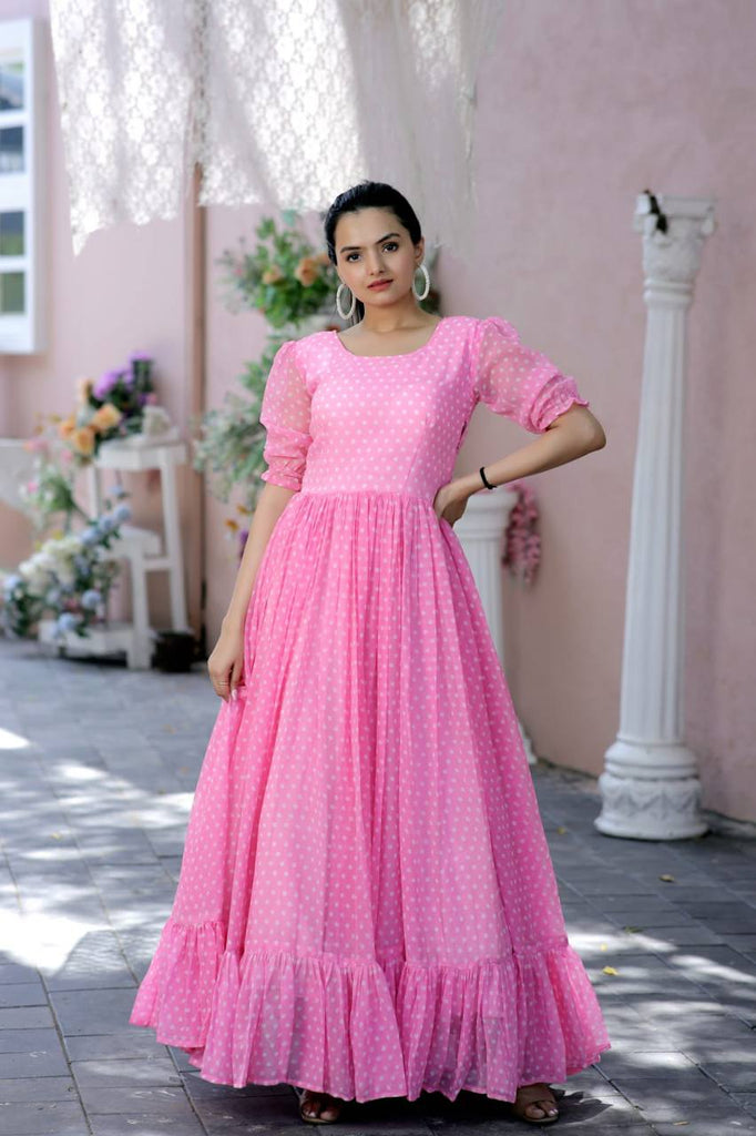 Polka Dot Printed Work Light Pink Color Gown - Clothsvilla Polka Dot Printed Work Light Pink Color Gown - Clothsvilla