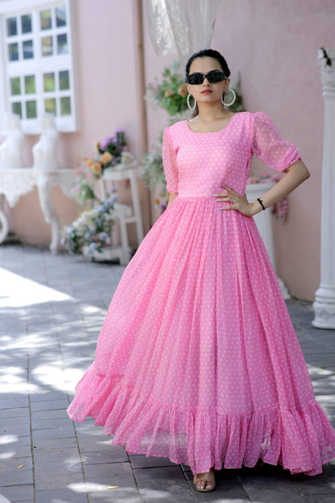 Polka Dot Printed Work Light Pink Color Gown