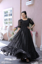 Load image into Gallery viewer, Polka Dot Printed Work Black Color Gown