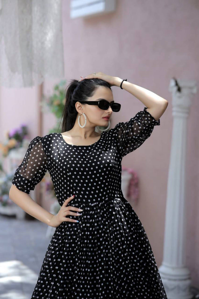 Buy SUMMERY VIBES PINK CHIFFON POLKA DOT DRESS for Women Online in India