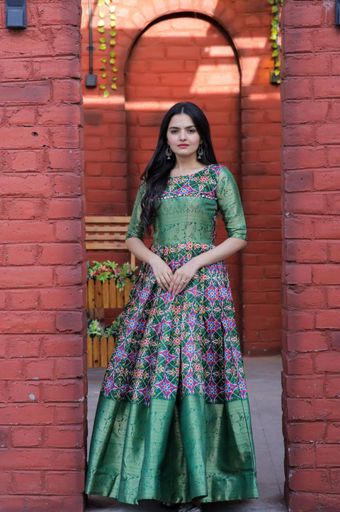 Beautiful Patola Print Green Color Gown Main image