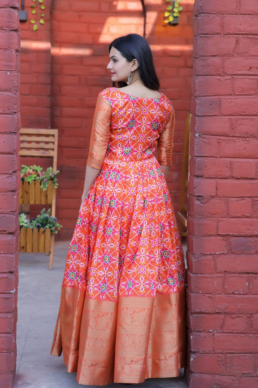 ikk0566 Orange Color hand sequence work with fashion Dori Gown
