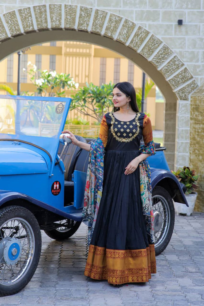 Black Embroidery Work Gown With Stylish Dupatta