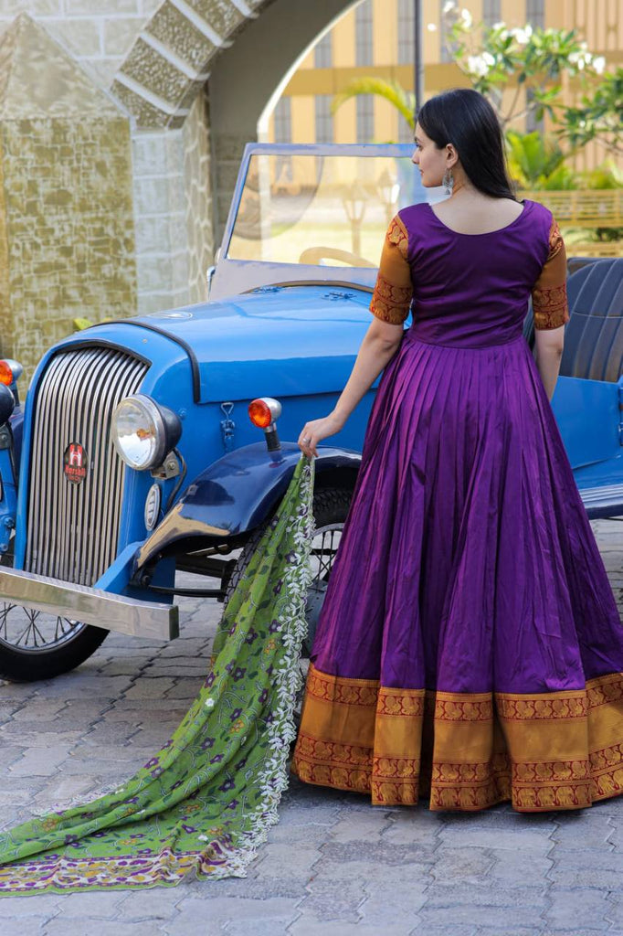 Purple Embroidery Work Gown With Stylish Dupatta