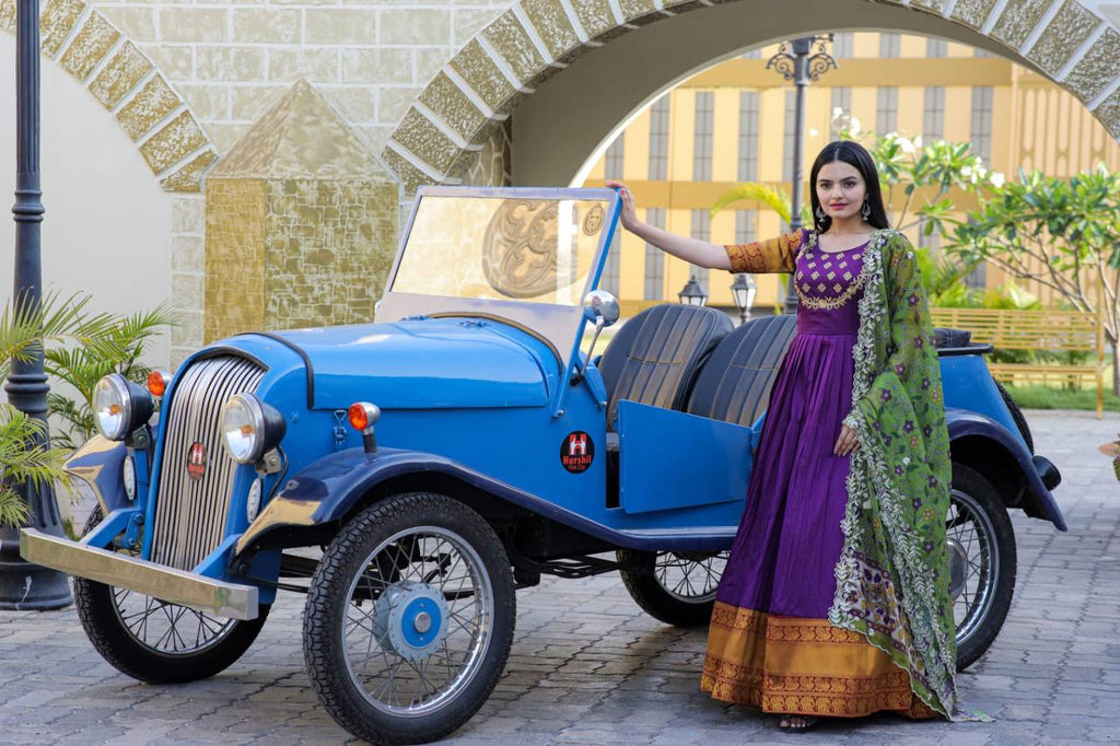 Purple Embroidery Work Gown With Stylish Dupatta