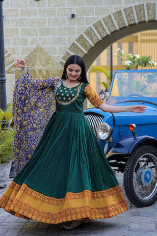 Green Embroidery Work Gown With Stylish Dupatta