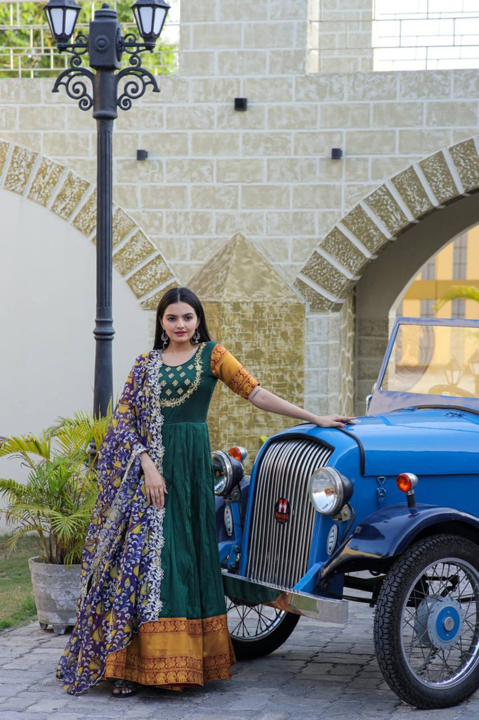 Green Embroidery Work Gown With Stylish Dupatta