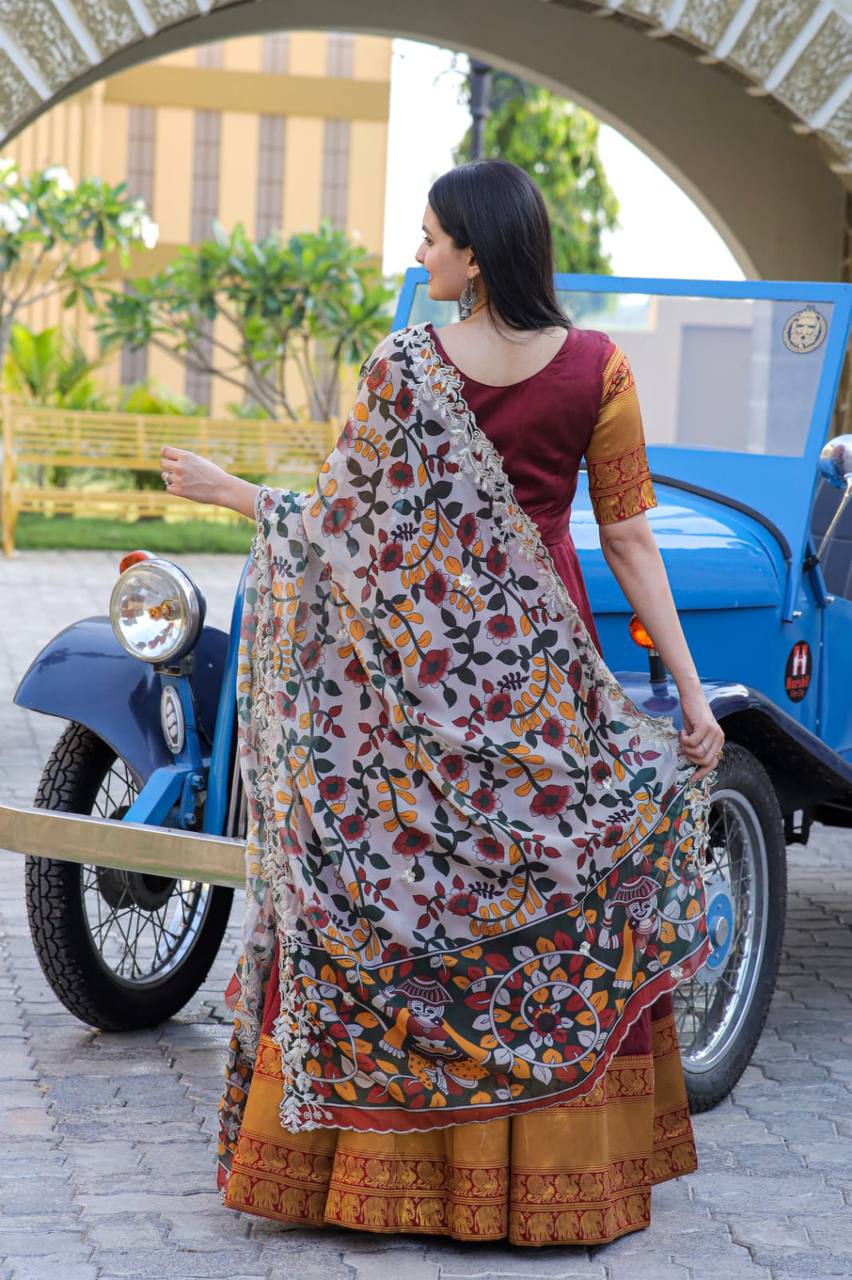 Maroon Embroidery Work Gown With Stylish Dupatta