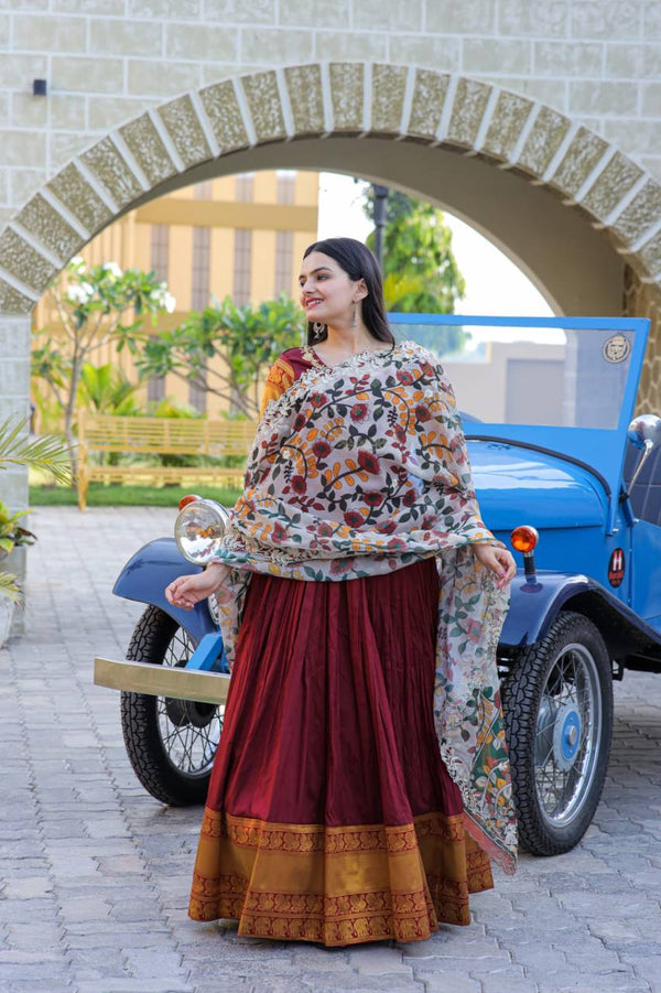 Maroon Embroidery Work Gown With Stylish Dupatta