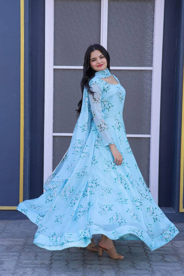 Festive Wear Sky Blue Color Color Gown