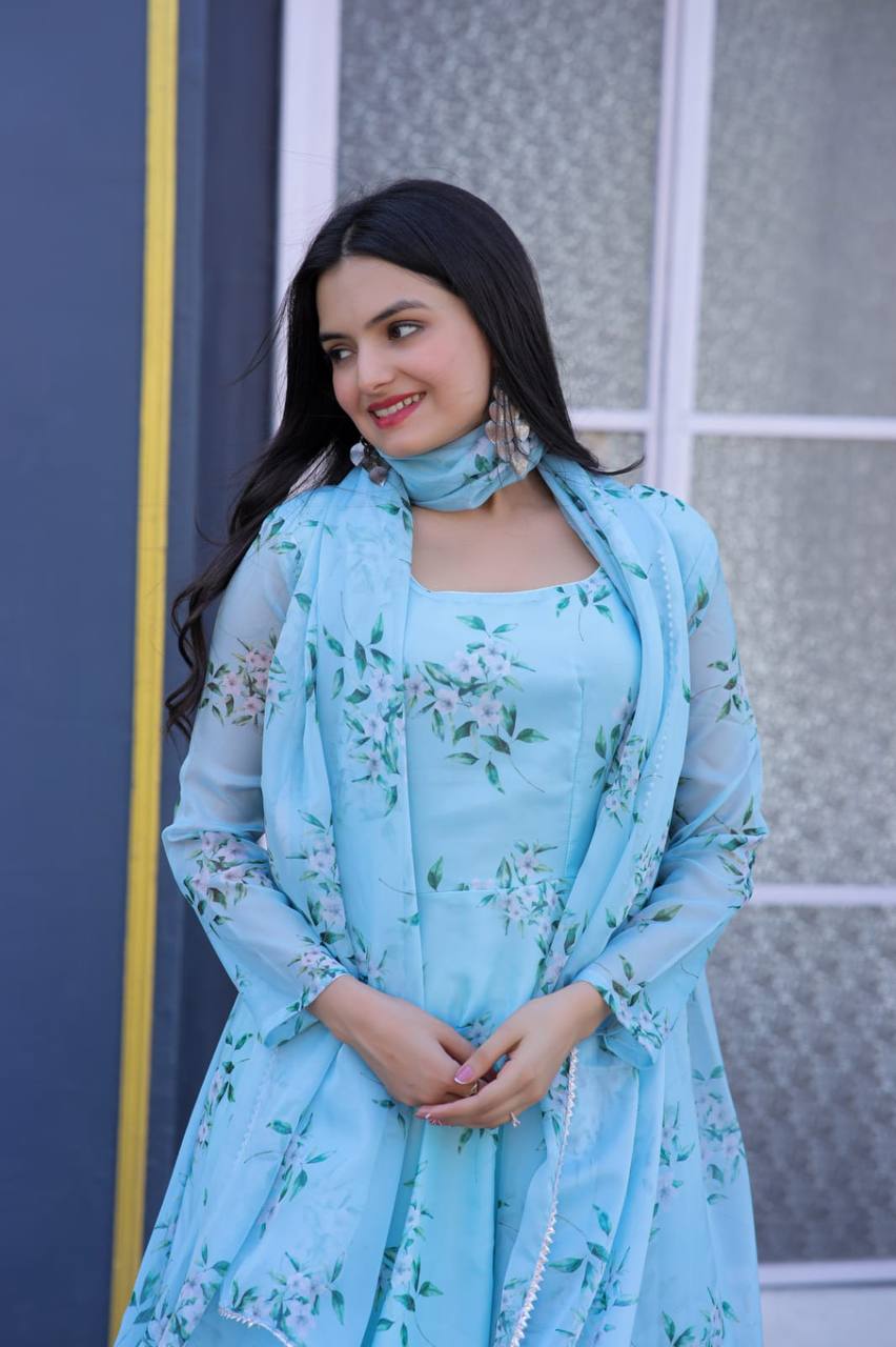 Festive Wear Sky Blue Color Color Gown
