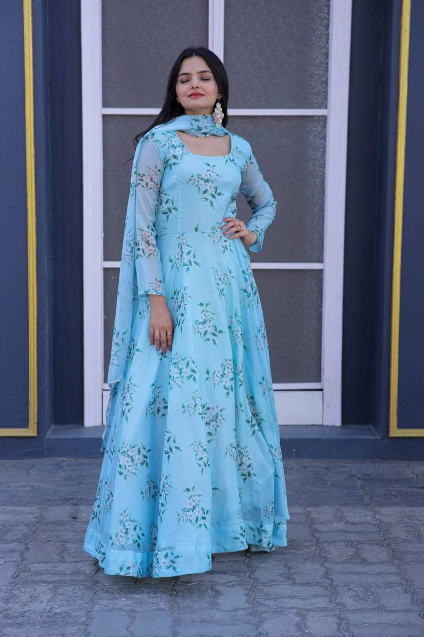 Festive Wear Sky Blue Color Color Gown Clothsvilla