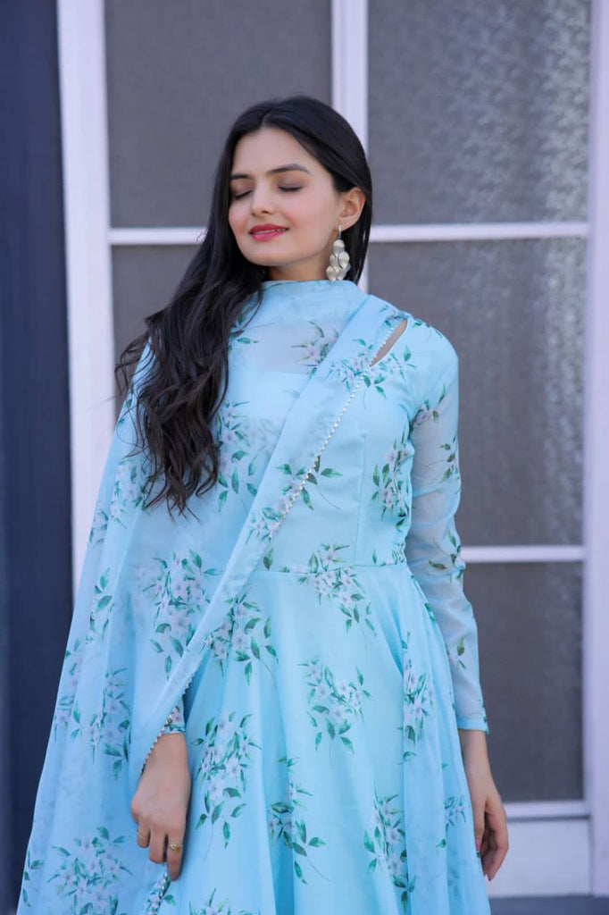 Festive Wear Sky Blue Color Color Gown - Clothsvilla Festive Wear Sky Blue Color Color Gown - Clothsvilla