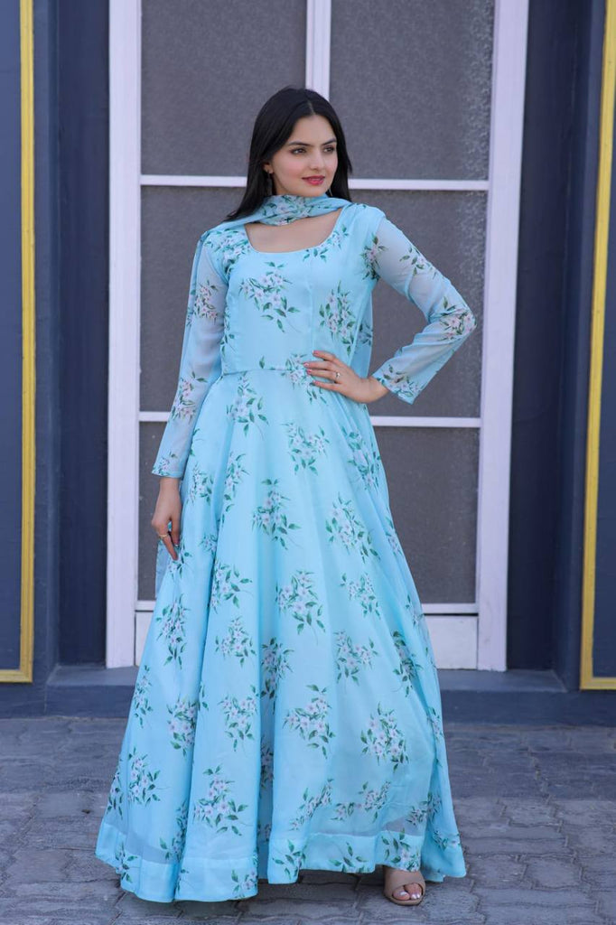 Buy Indian Women Designer Lahriya Print Work Sky Blue Anarkali Gown Kurta  Pant With Dupatta Dress.partywear/wedding/gifted/traditional Dress. Online  in India - Etsy
