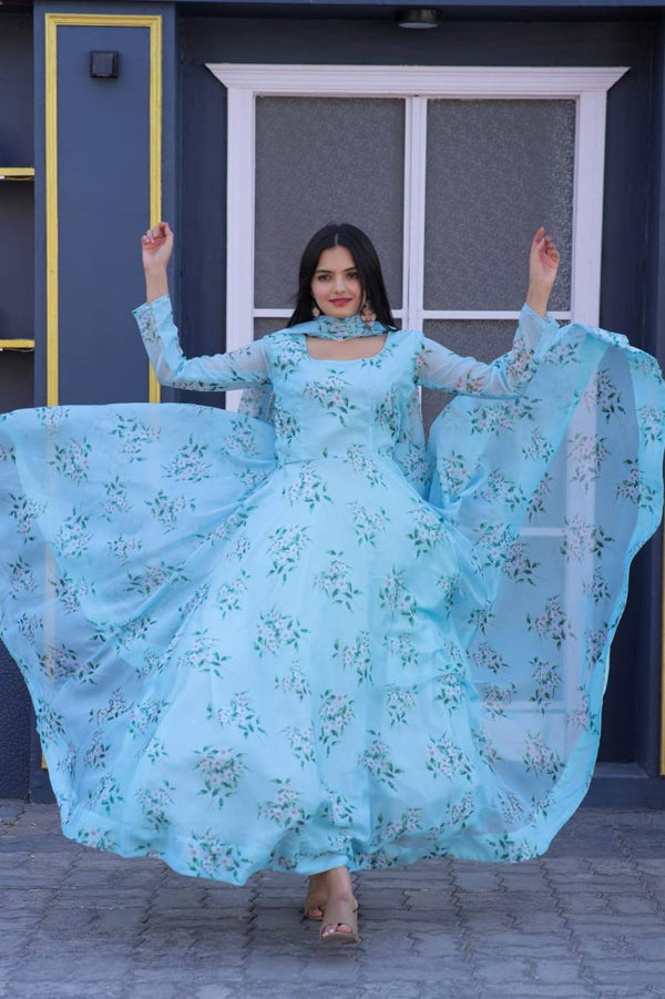 Festive Wear Sky Blue Color Color Gown