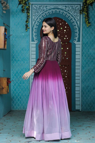 Rich Digital Print Work Wine Color Long Gown
