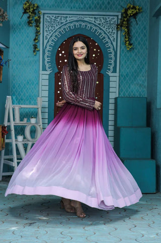 Rich Digital Print Work Wine Color Long Gown