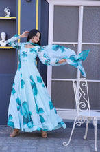 Load image into Gallery viewer, Occasion Wear Sky Blue Color Flower Print Gown