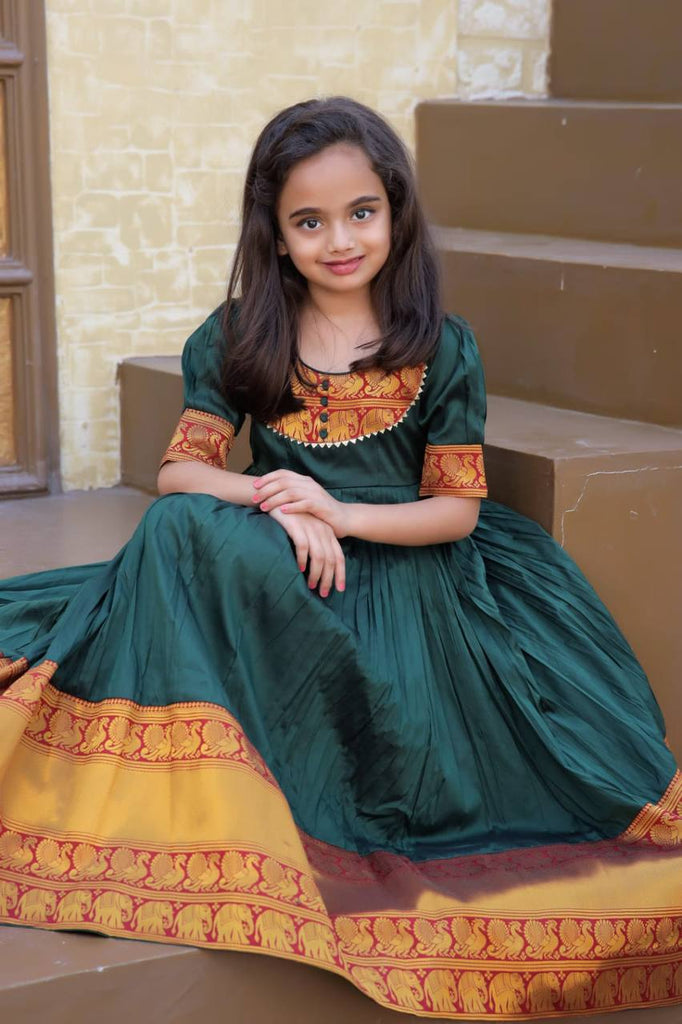 Mother-Daughter Green Color Beautiful Work Gown