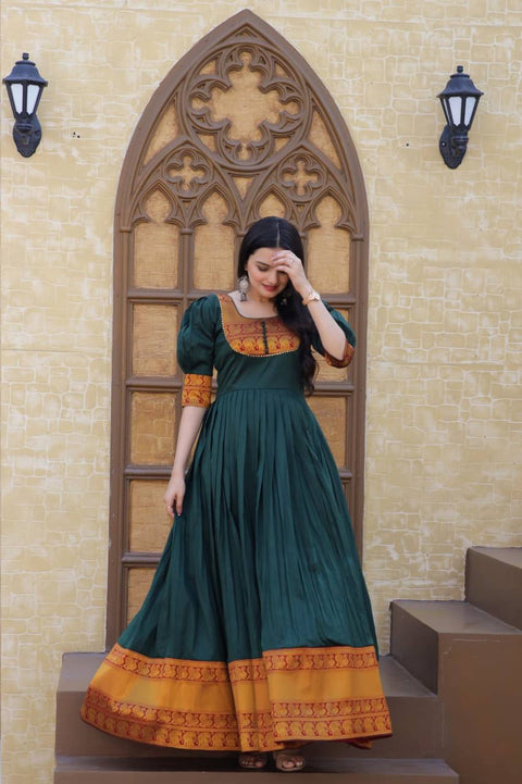 Fancy Round Neck Green Color Long Gown Main image