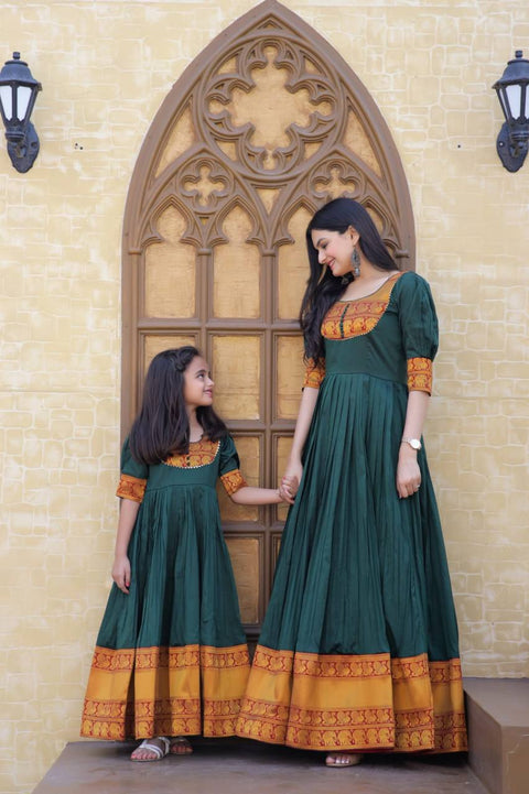 Mother-Daughter Green Color Beautiful Work Gown Main image