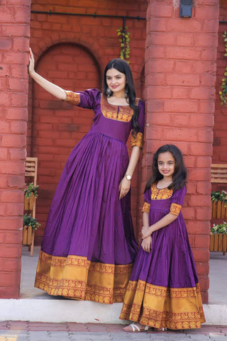 Mother-Daughter Purple Color Beautiful Work Gown