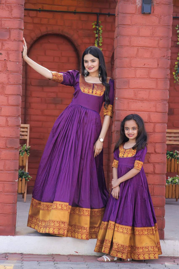 Mother-Daughter Purple Color Beautiful Work Gown